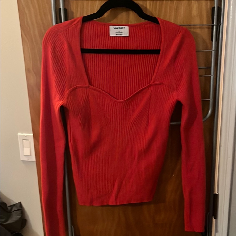 Old Navy Red Ribbed Long Sleeve Top